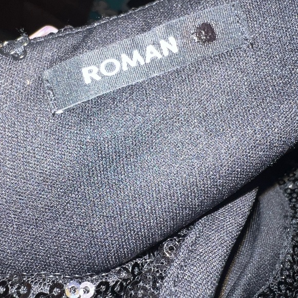 Roman Originals Black Sequin Bardot Gown Dress - Picture 9 of 11